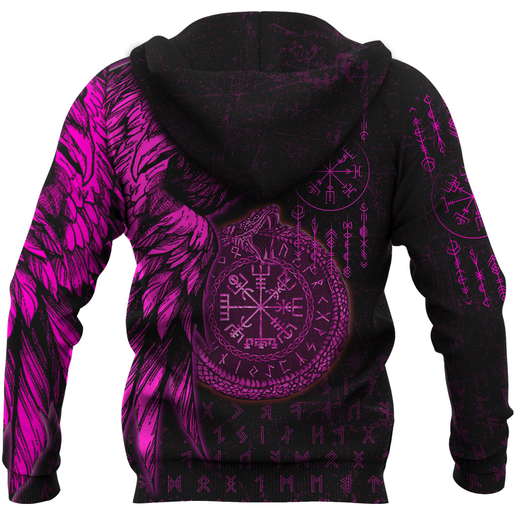 Viking Style Hoodie - Raven and Ouroboros Brush Style Hoodie A35