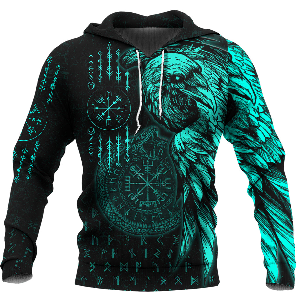 Viking Style Hoodie - Raven and Ouroboros Brush Style Hoodie A35