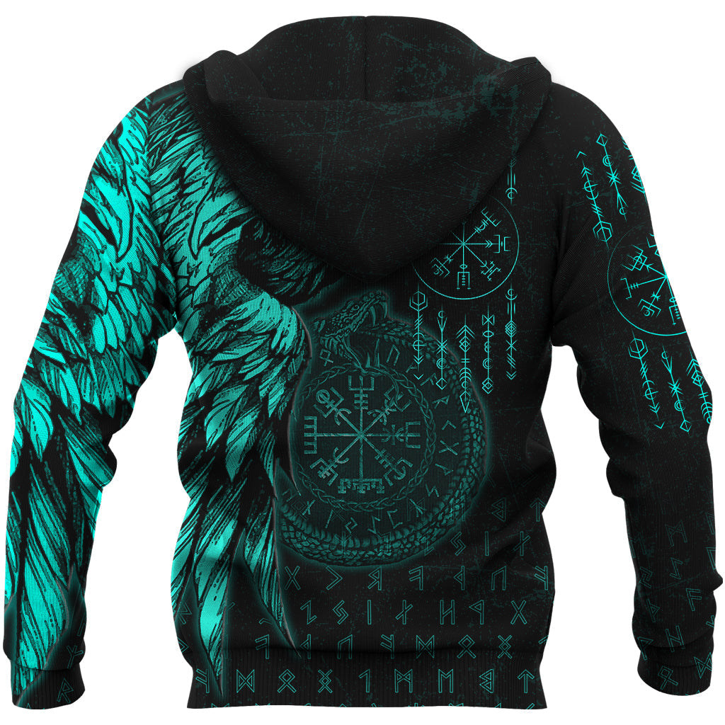 Viking Style Hoodie - Raven and Ouroboros Brush Style Hoodie A35