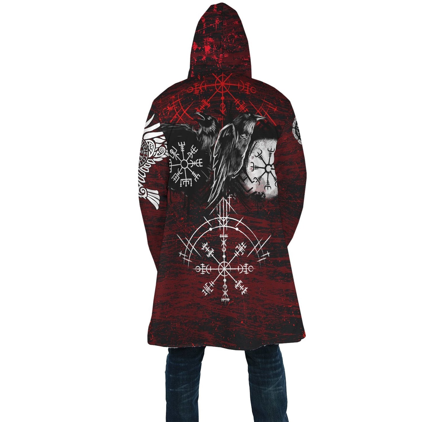 Viking Style Cloak - Raven of Odin and Symbol Viking on Blood Background A27 