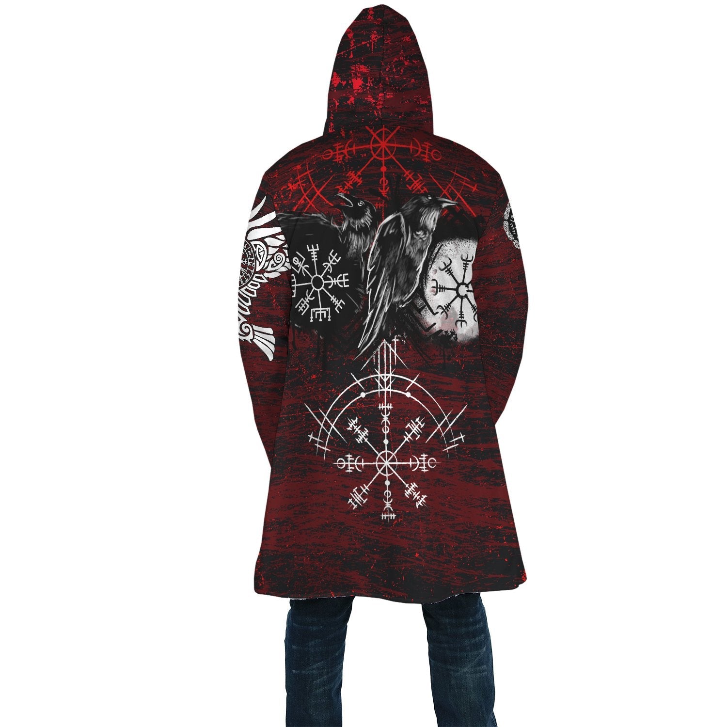 Viking Style Cloak - Raven of Odin and Symbol Viking on Blood Background A27 