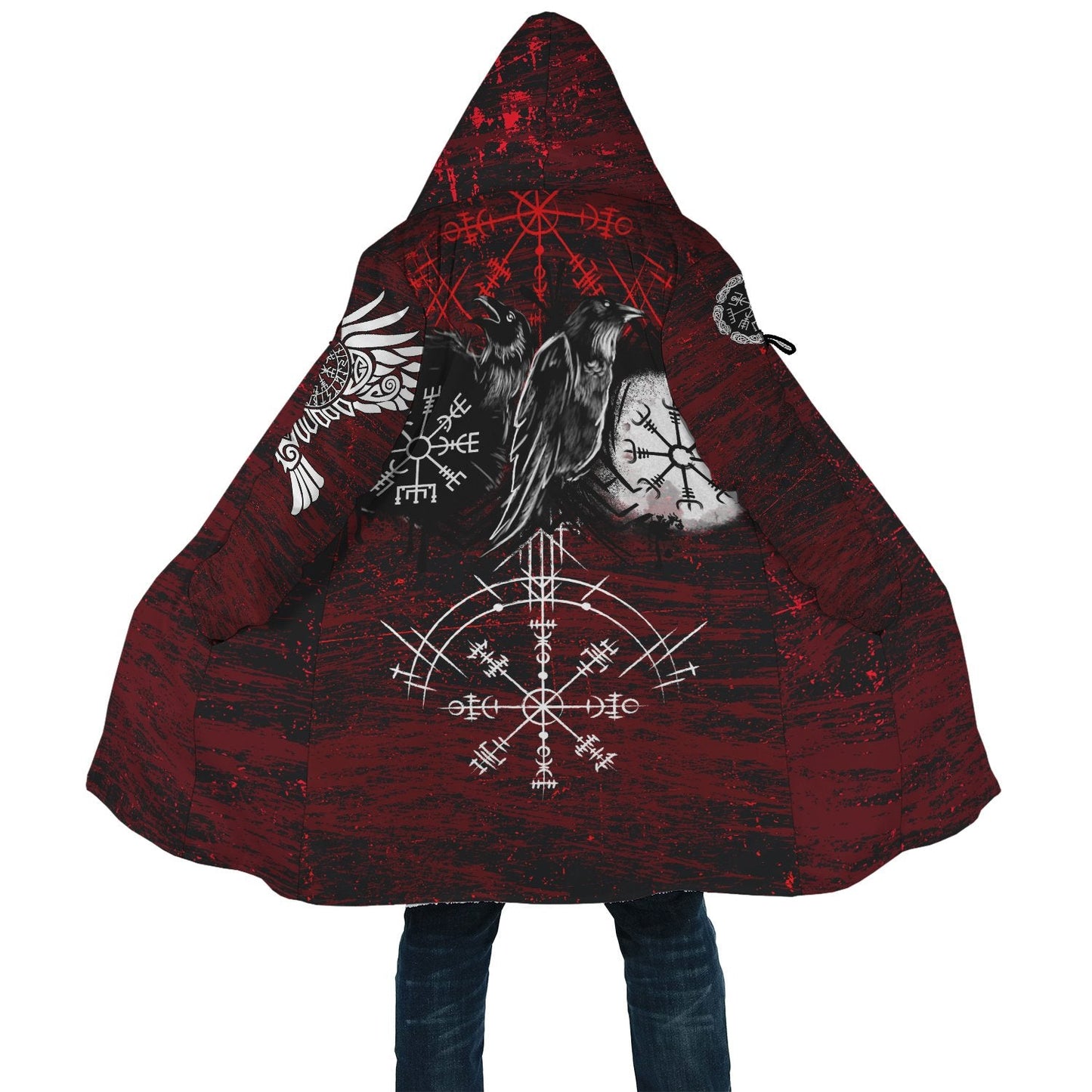 Viking Style Cloak - Raven of Odin and Symbol Viking on Blood Background A27 