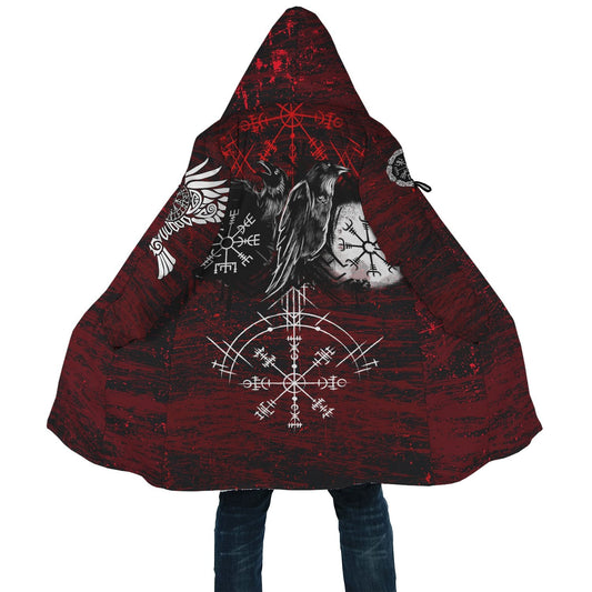 Viking Style Cloak - Raven of Odin and Symbol Viking on Blood Background A27 