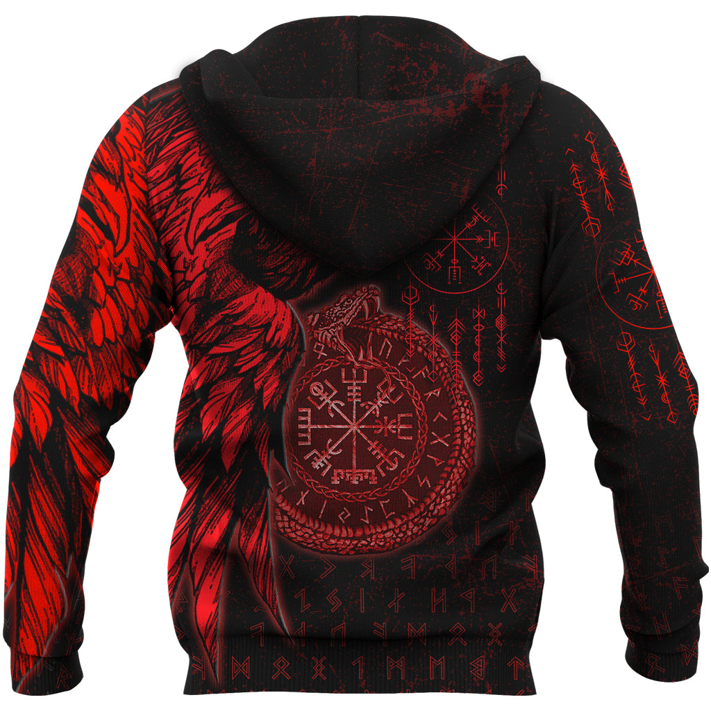 Viking Style Hoodie - Raven and Ouroboros Brush Style Hoodie A35