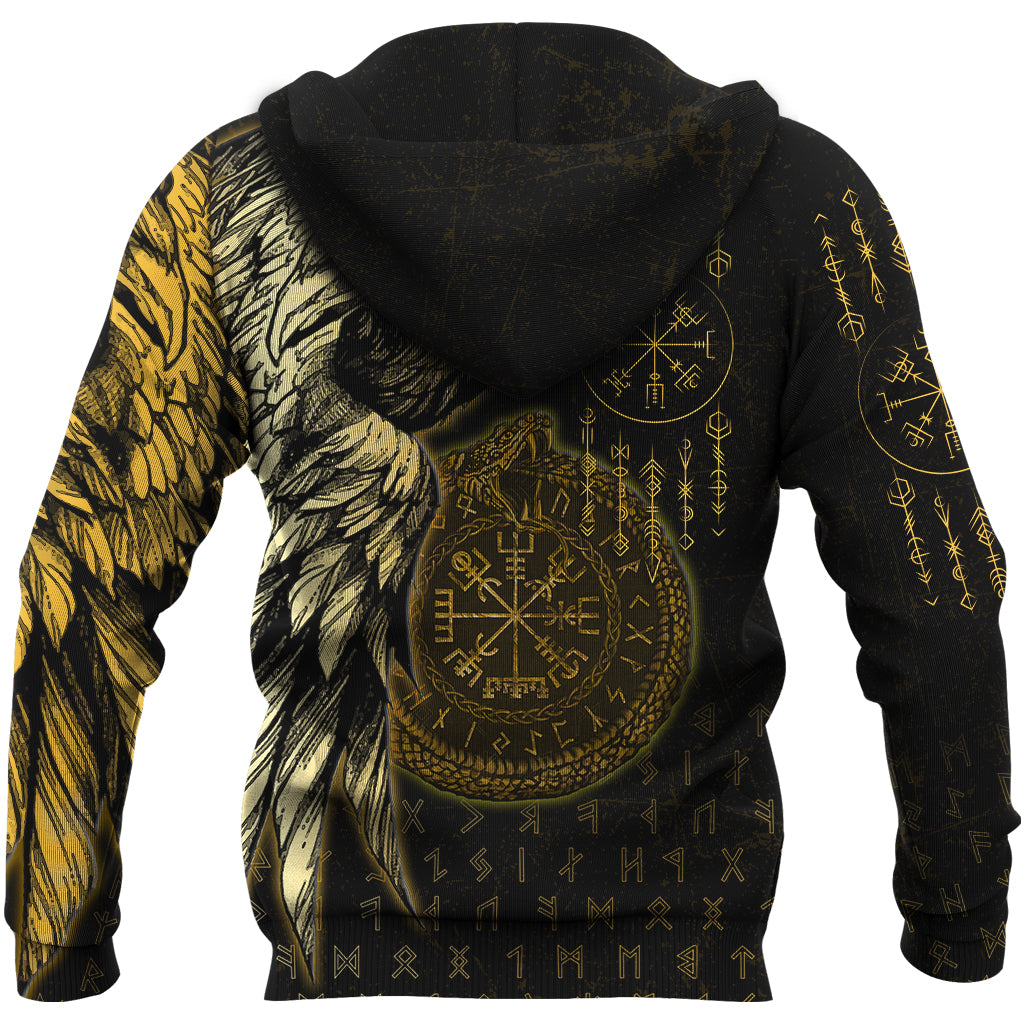 Viking Style Hoodie - Raven and Ouroboros Brush Style Hoodie A35