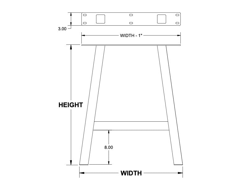 Customizable A Tube Table Leg - Black Powder Coat