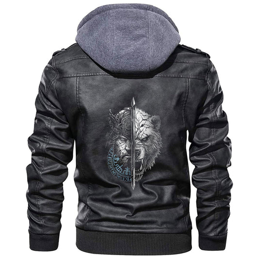 Viking Style - Berserker Bear Warrior Odin Runes Nordic Compass Viking Leather Jacket A35