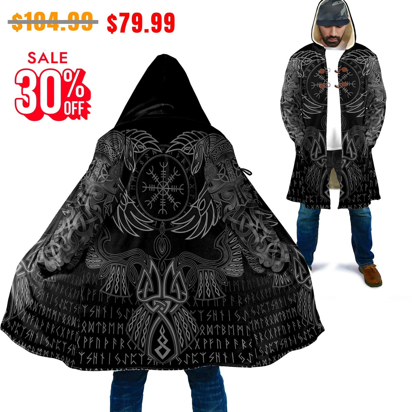 Viking Style Cloak Raven Of Odin Cyan A35