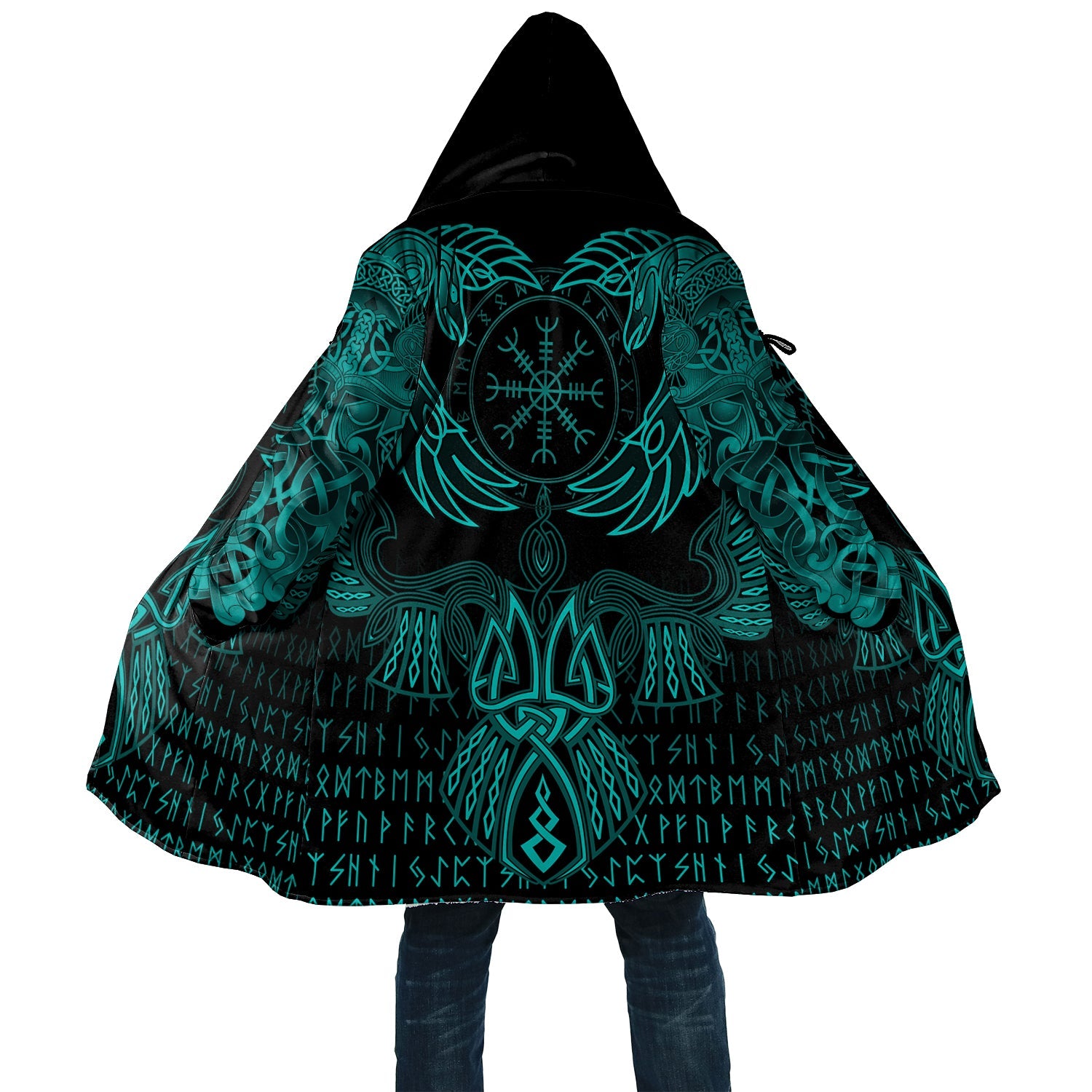 Viking Style Cloak Raven Of Odin Cyan A15