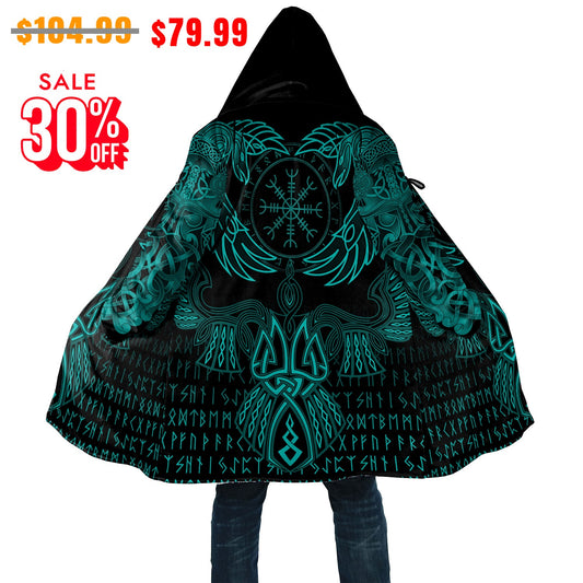 Viking Style Cloak Raven Of Odin Cyan A35