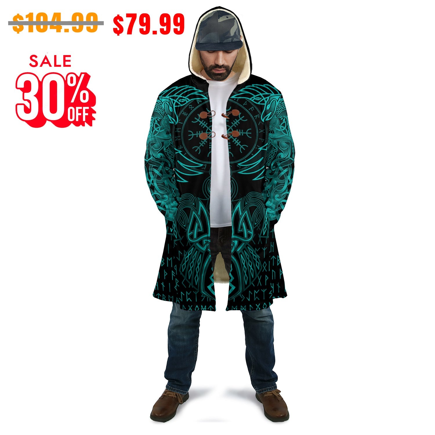 Viking Style Cloak Raven Of Odin Cyan A35