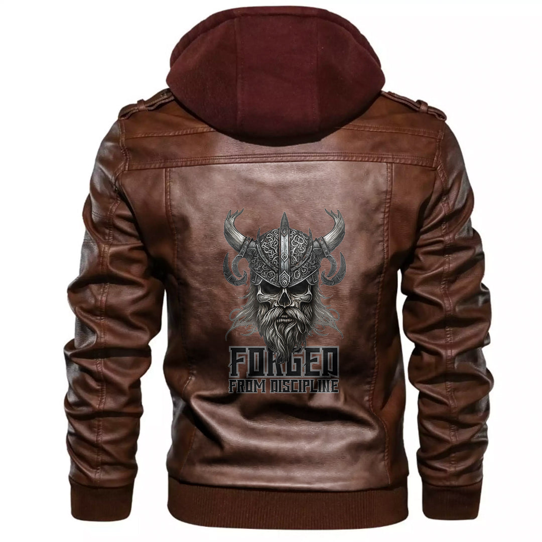 Viking Style - FORGED From Discipline Viking Skull Warrior Graphic Premium Leather Jacket A35