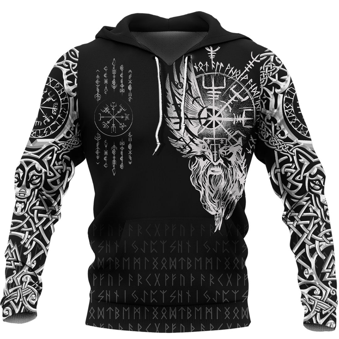 Viking Style Hoodie - Viking Compass Vegvisir Tattoo Hoodie A7