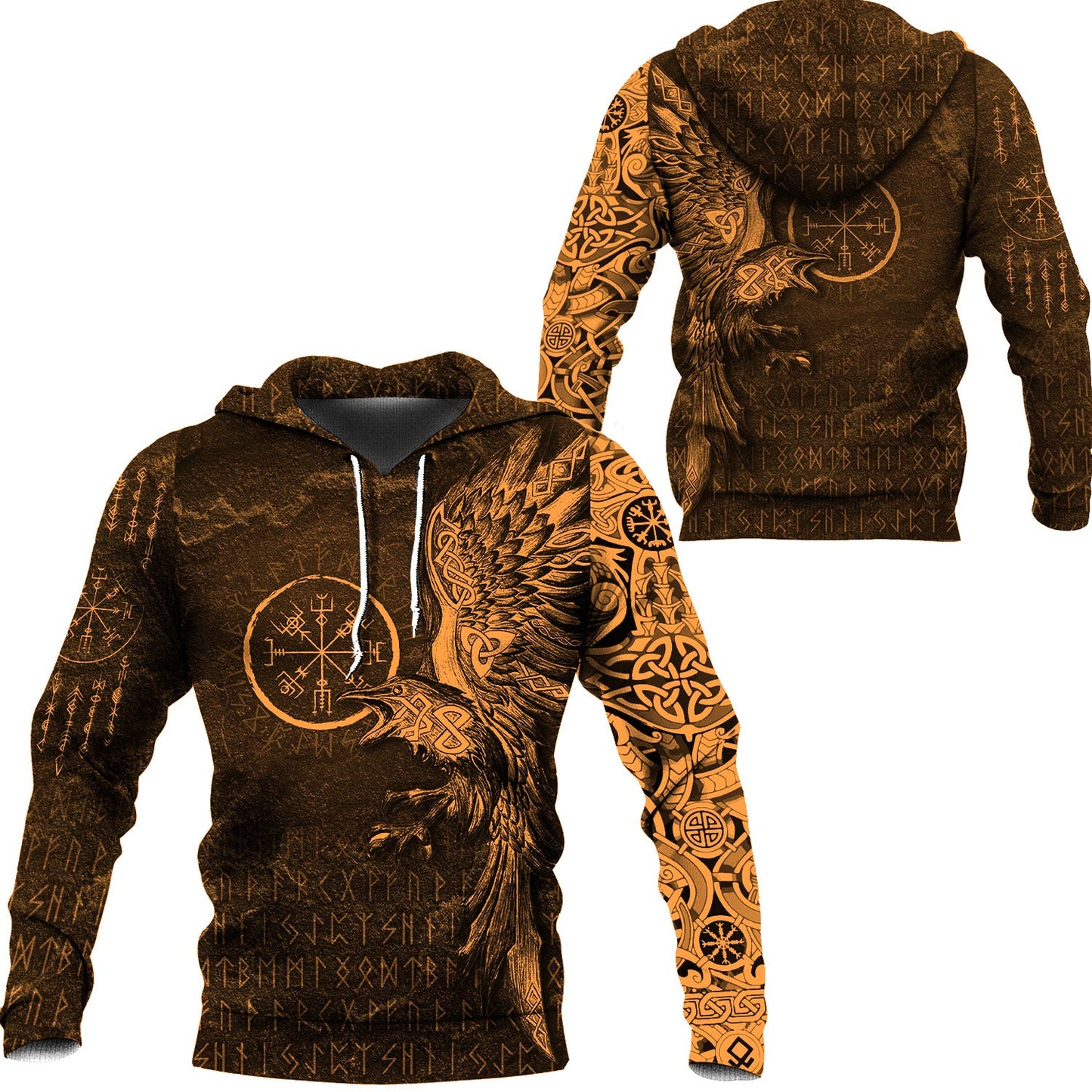 Viking Style Hoodie - Vegvisir With Raven - Viking Compass Hoodie A7