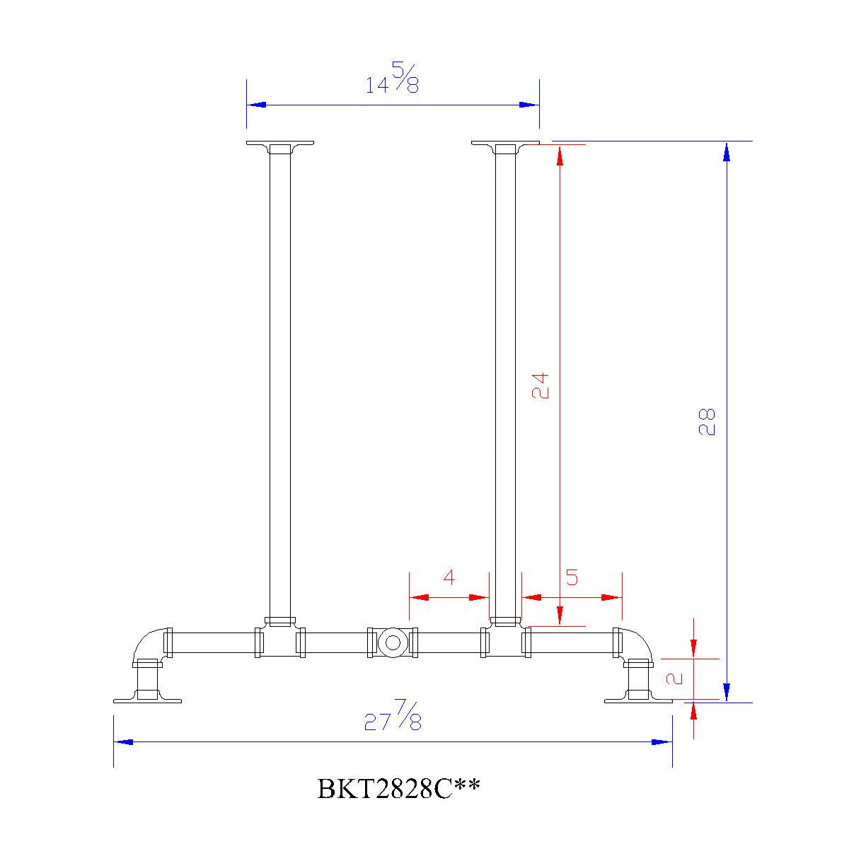 H28", Pipe Table Legs for Dining Table, 1 Set, #BKT2828C