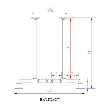 H28", Pipe Table Legs for Dining Table, 1 Set, #BKT2828C