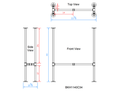 H40" x W11", Pipe Table Legs For Bar Table, 1 Set, #BKH1140C