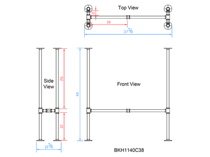 H40" x W11", Pipe Table Legs For Bar Table, 1 Set, #BKH1140C