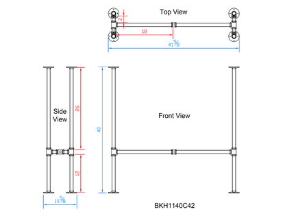 H40" x W11", Pipe Table Legs For Bar Table, 1 Set, #BKH1140C