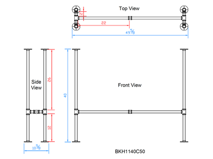 H40" x W11", Pipe Table Legs For Bar Table, 1 Set, #BKH1140C