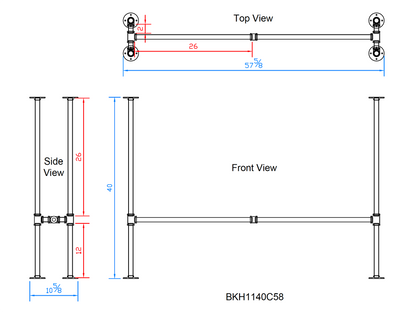 H40" x W11", Pipe Table Legs For Bar Table, 1 Set, #BKH1140C