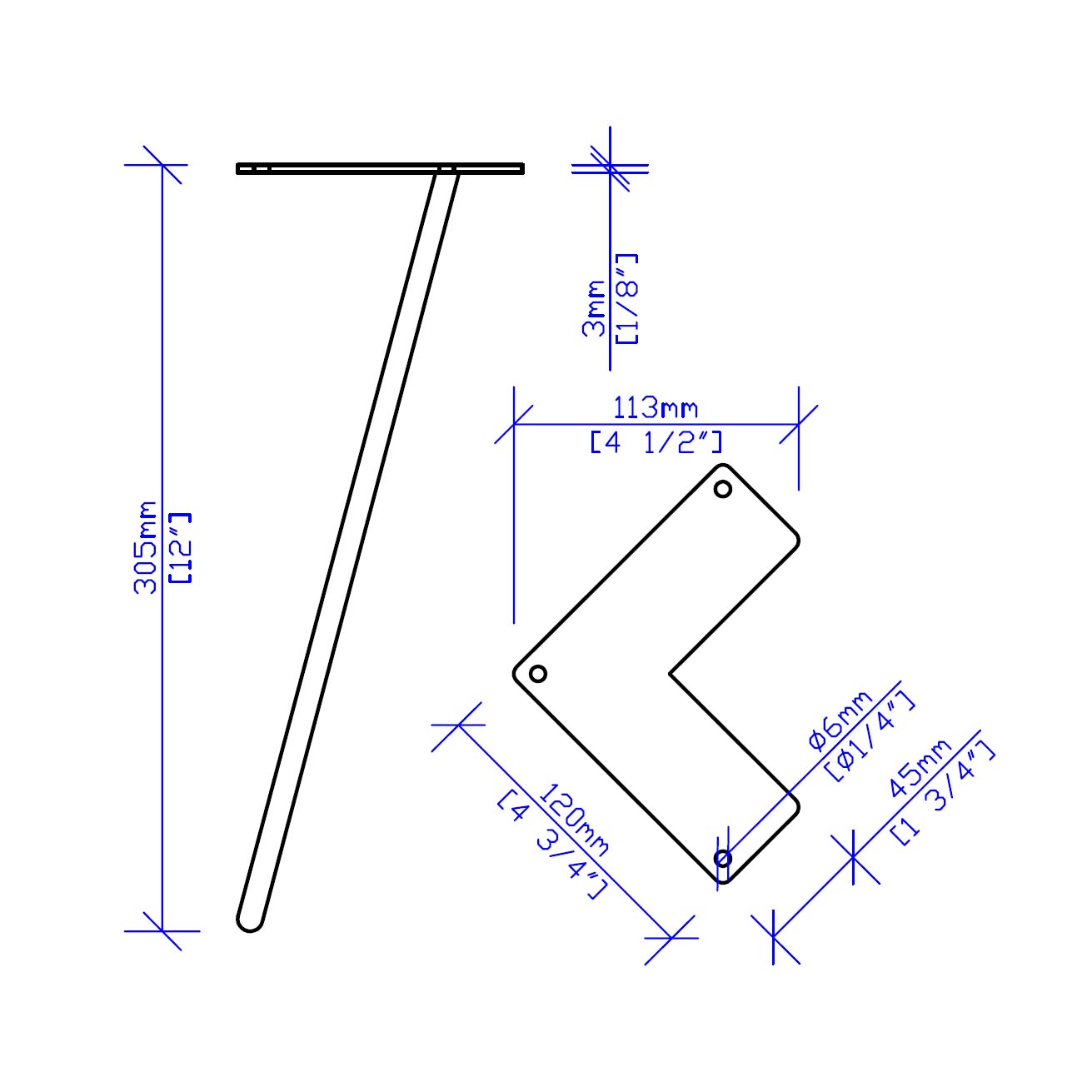 W5031D3 Classic 2-rod hairpin leg 12" set/3