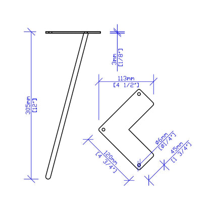 W5031D3 Classic 2-rod hairpin leg 12" set/3