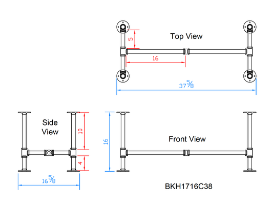 H16" x W17", Pipe Table Legs for Coffee Table, 1 Set, #BKH1716C