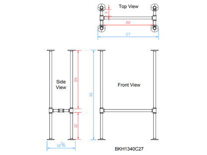 H40" x W13", Pipe Table Legs For Bar Table, 1 Set, #BKH1340C