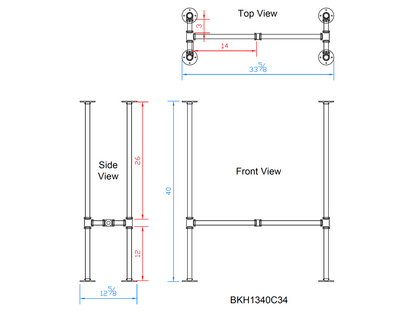 H40" x W13", Pipe Table Legs For Bar Table, 1 Set, #BKH1340C