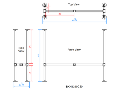 H40" x W13", Pipe Table Legs For Bar Table, 1 Set, #BKH1340C