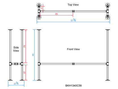 H40" x W13", Pipe Table Legs For Bar Table, 1 Set, #BKH1340C