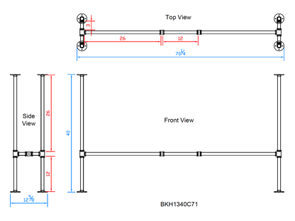 H40" x W13", Pipe Table Legs For Bar Table, 1 Set, #BKH1340C