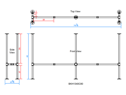 H40" x W13", Pipe Table Legs For Bar Table, 1 Set, #BKH1340C