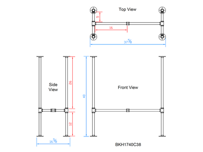 H40" x W17", Pipe Table Legs for Bar Table, 1 Set, #BKH1740C