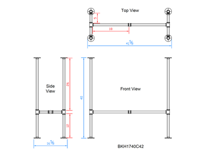 H40" x W17", Pipe Table Legs for Bar Table, 1 Set, #BKH1740C