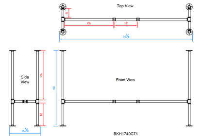 H40" x W17", Pipe Table Legs for Bar Table, 1 Set, #BKH1740C