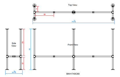 H40" x W17", Pipe Table Legs for Bar Table, 1 Set, #BKH1740C