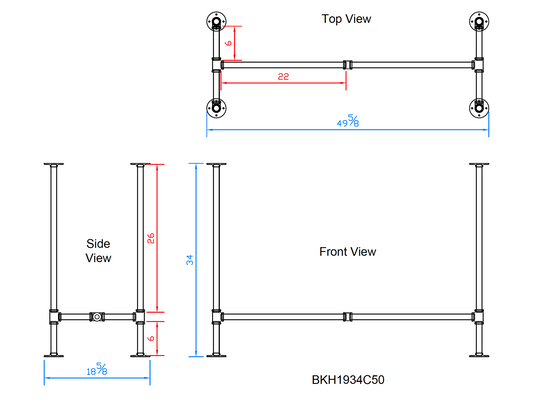 H34" x W19", Pipe Table Legs for Counter Height Desk, 1 Set, #BKH1934C