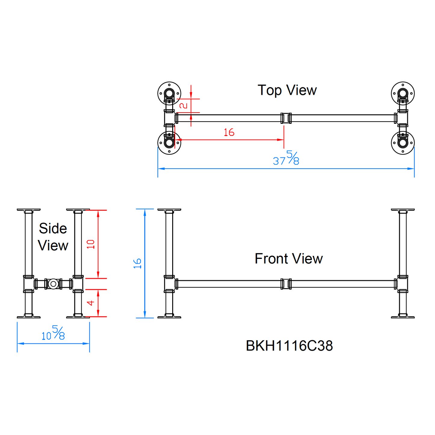 H16" x W11", Pipe Table Legs for Bench or Coffee Table, 1 Set, #BKH1116C