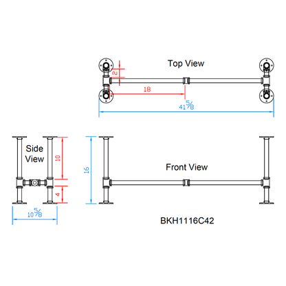 H16" x W11", Pipe Table Legs for Bench or Coffee Table, 1 Set, #BKH1116C