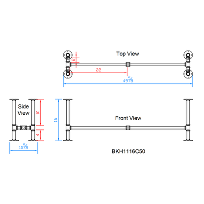 H16" x W11", Pipe Table Legs for Bench or Coffee Table, 1 Set, #BKH1116C