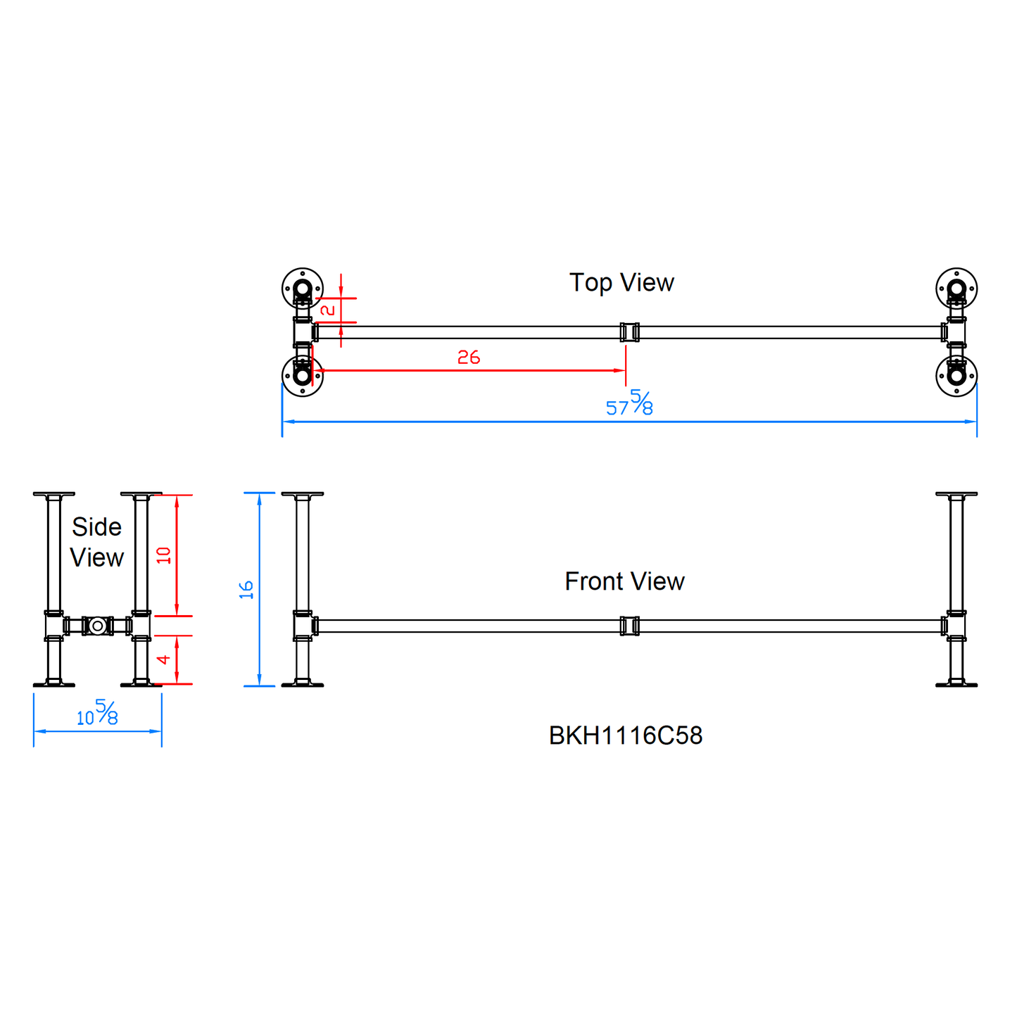 H16" x W11", Pipe Table Legs for Bench or Coffee Table, 1 Set, #BKH1116C