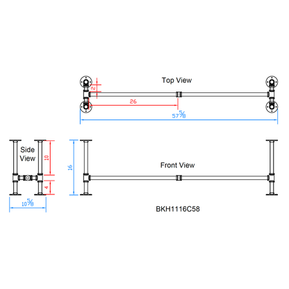 H16" x W11", Pipe Table Legs for Bench or Coffee Table, 1 Set, #BKH1116C